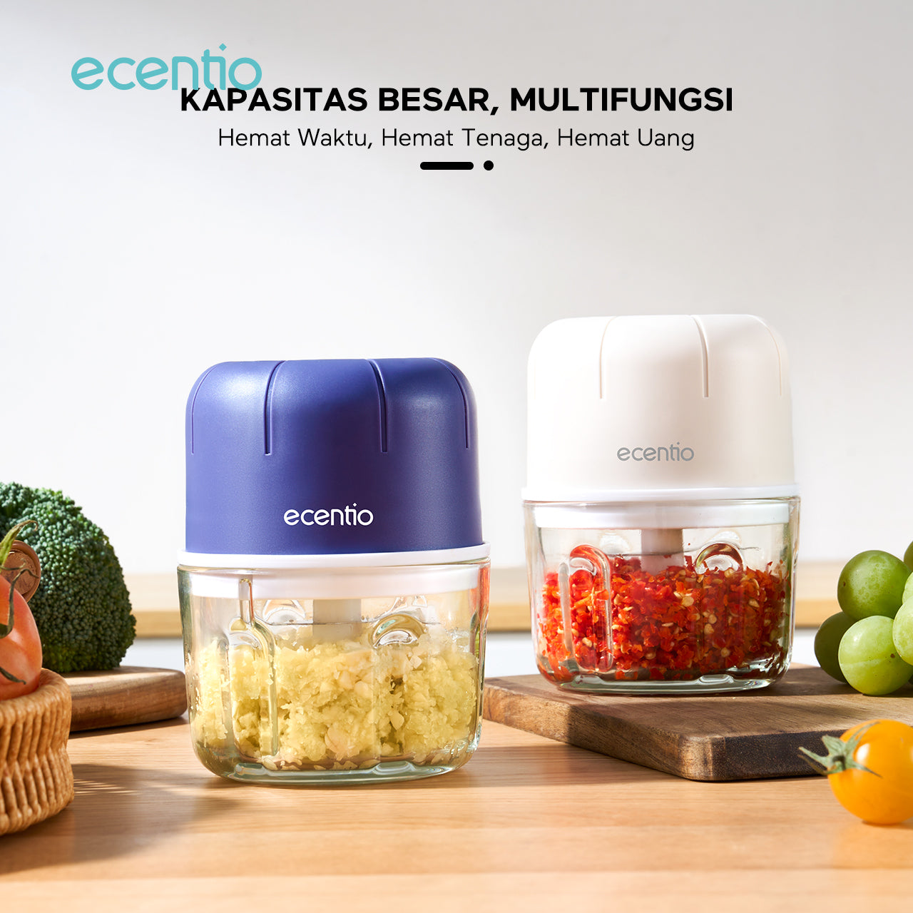 【🌟Pre-Order】【bumbu】ecentio Mini Chopper kaca Blender 6 mata pisau 250ml Portable Kaca Tebal Master Dapur Multifungsi basah kering halus dapur