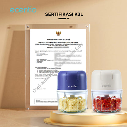 【🌟Pre-Order】【bumbu】ecentio Mini Chopper kaca Blender 6 mata pisau 250ml Portable Kaca Tebal Master Dapur Multifungsi basah kering halus dapur