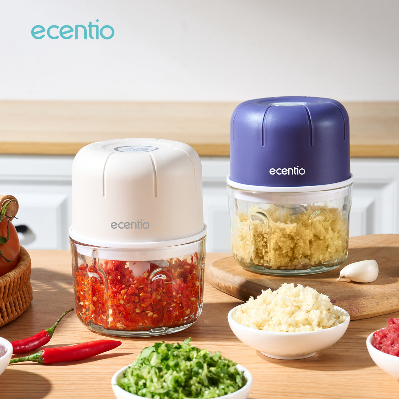 【🌟Pre-Order】【bumbu】ecentio Mini Chopper kaca Blender 6 mata pisau 250ml Portable Kaca Tebal Master Dapur Multifungsi basah kering halus dapur