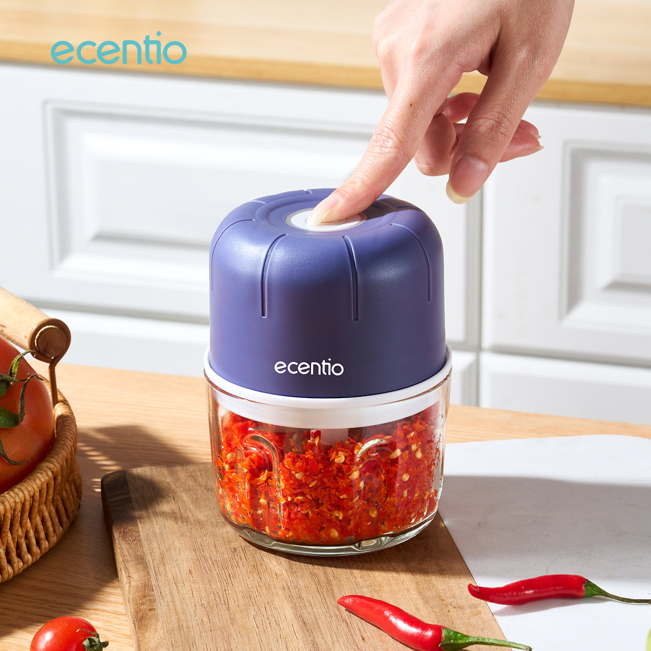 【🌟Pre-Order】【bumbu】ecentio Mini Chopper kaca Blender 6 mata pisau 250ml Portable Kaca Tebal Master Dapur Multifungsi basah kering halus dapur
