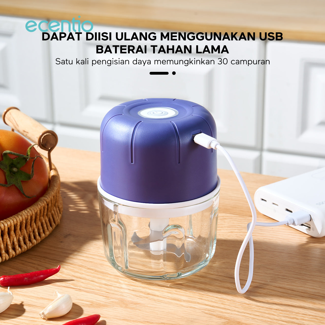 【🌟Pre-Order】【bumbu】ecentio Mini Chopper kaca Blender 6 mata pisau 250ml Portable Kaca Tebal Master Dapur Multifungsi basah kering halus dapur