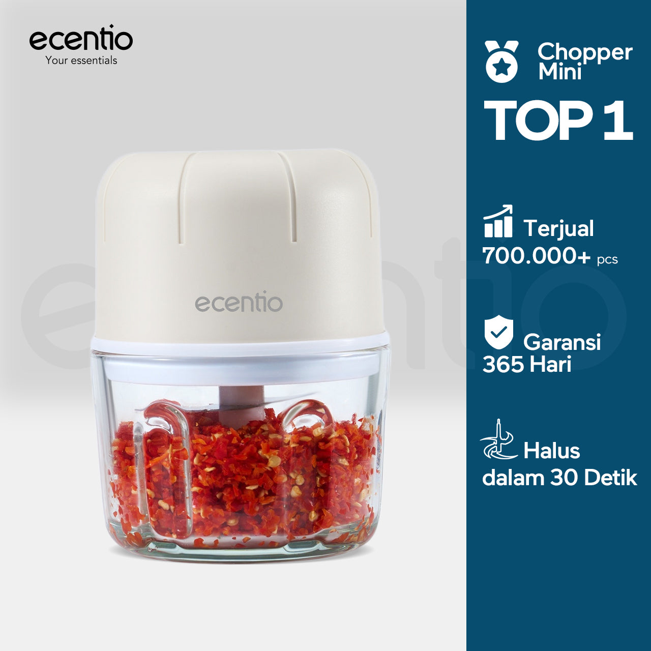【🌟Pre-Order】【bumbu】ecentio Mini Chopper kaca Blender 6 mata pisau 250ml Portable Kaca Tebal Master Dapur Multifungsi basah kering halus dapur