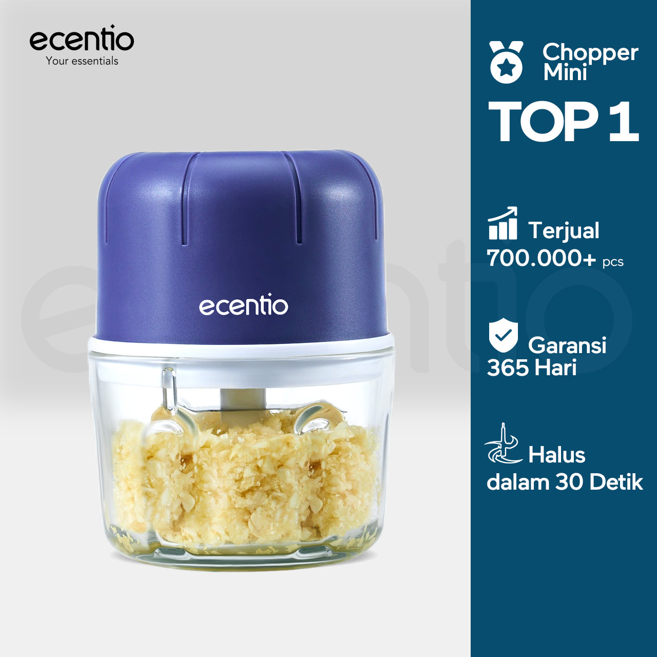 【🌟Pre-Order】【bumbu】ecentio Mini Chopper kaca Blender 6 mata pisau 250ml Portable Kaca Tebal Master Dapur Multifungsi basah kering halus dapur