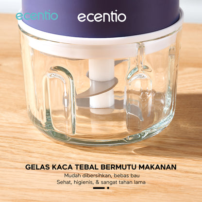 【🌟Pre-Order】【bumbu】ecentio Mini Chopper kaca Blender 6 mata pisau 250ml Portable Kaca Tebal Master Dapur Multifungsi basah kering halus dapur