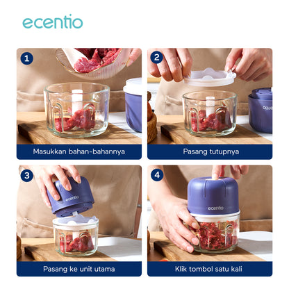 【🌟Pre-Order】【bumbu】ecentio Mini Chopper kaca Blender 6 mata pisau 250ml Portable Kaca Tebal Master Dapur Multifungsi basah kering halus dapur