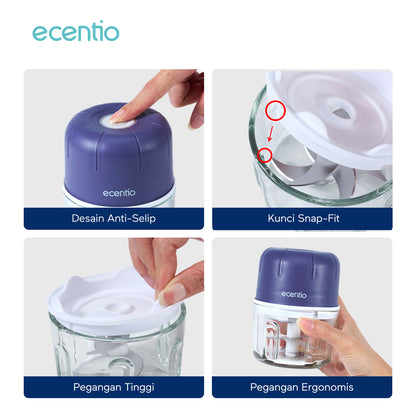 【🌟Pre-Order】【bumbu】ecentio Mini Chopper kaca Blender 6 mata pisau 250ml Portable Kaca Tebal Master Dapur Multifungsi basah kering halus dapur