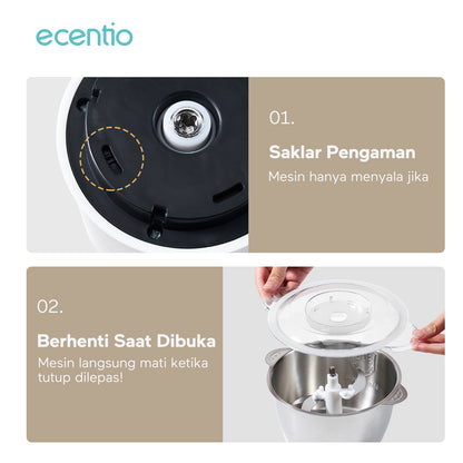 【ecentio Super Chopper 2L Series】Blender Daging 250W 6 Pisau Stainless 304 Multifungsi — Giling Daging, Bumbu, Sayur & Es