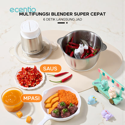 【ecentio Super Chopper 2L Series】Blender Daging 250W 6 Pisau Stainless 304 Multifungsi — Giling Daging, Bumbu, Sayur & Es