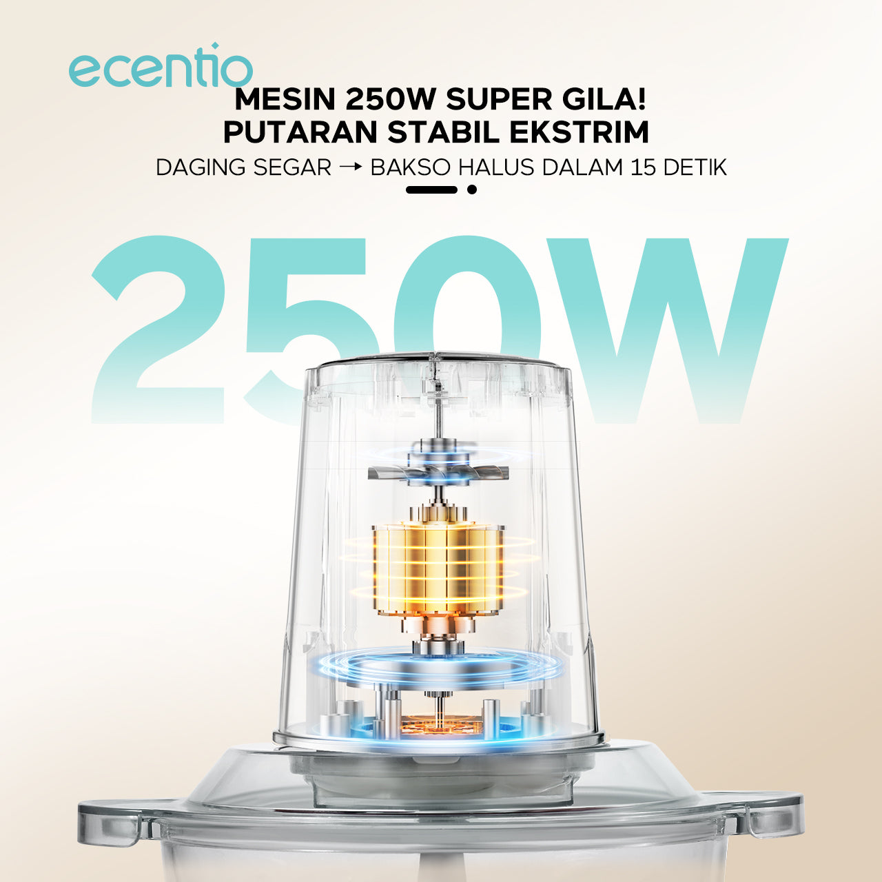 【ecentio Super Chopper Series】Blender Daging 250W 6 Pisau 304 Kapasitas 2L Anti Bocor — Giling Daging, Bumbu, Es, Sayur &amp; Buah