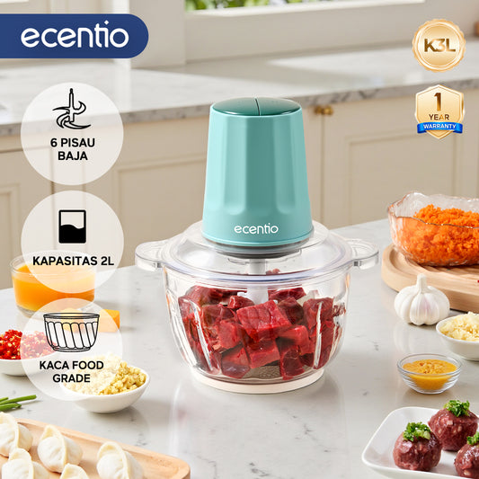 【ecentio Super Chopper Series】Blender Daging 250W 6 Pisau 304 Kapasitas 2L Anti Bocor — Giling Daging, Bumbu, Es, Sayur &amp; Buah