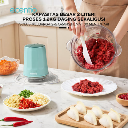 【ecentio Super Chopper Series】Blender Daging 250W 6 Pisau 304 Kapasitas 2L Anti Bocor — Giling Daging, Bumbu, Es, Sayur &amp; Buah