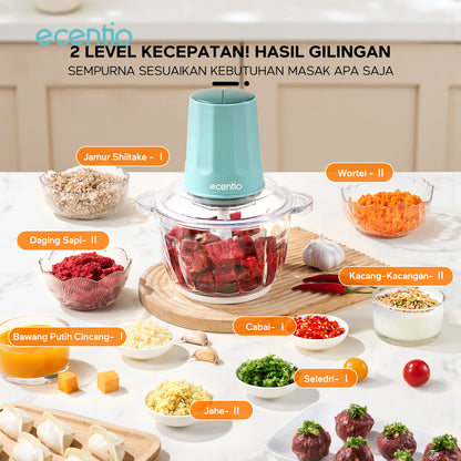 【ecentio Super Chopper Series】Blender Daging 250W 6 Pisau 304 Kapasitas 2L Anti Bocor — Giling Daging, Bumbu, Es, Sayur &amp; Buah