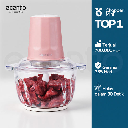 Pre- order ecentio chopper blender bumbu chopper daging kaca 2L 6 pisau spiral food grade, gilingan daging serbaguna untuk dapur rumah tangga, hasil gilingan halus dan cepat