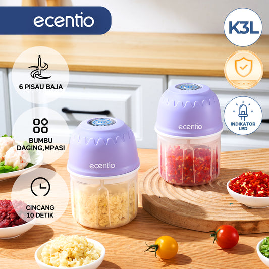 【🌟Pre-Order】ecentio Mini Chopper Blender ungu 6 pisau 350ml Portable Bumbu Dapur Portable Penumbuk bawang Tebal Master Dapur Multifungsi basah kering halus dapur