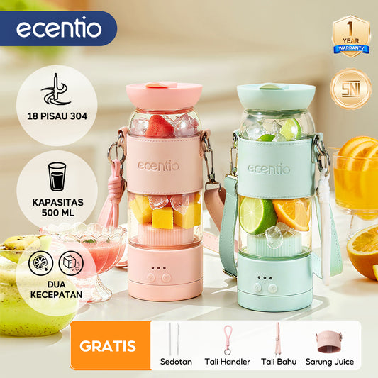 【Disney Juicer Series】ecentio Juicer Blender 18 Pisau 304 Kaca 500ml Dua Kecepatan Portable Mini dengan Sedotan & Tali Sling