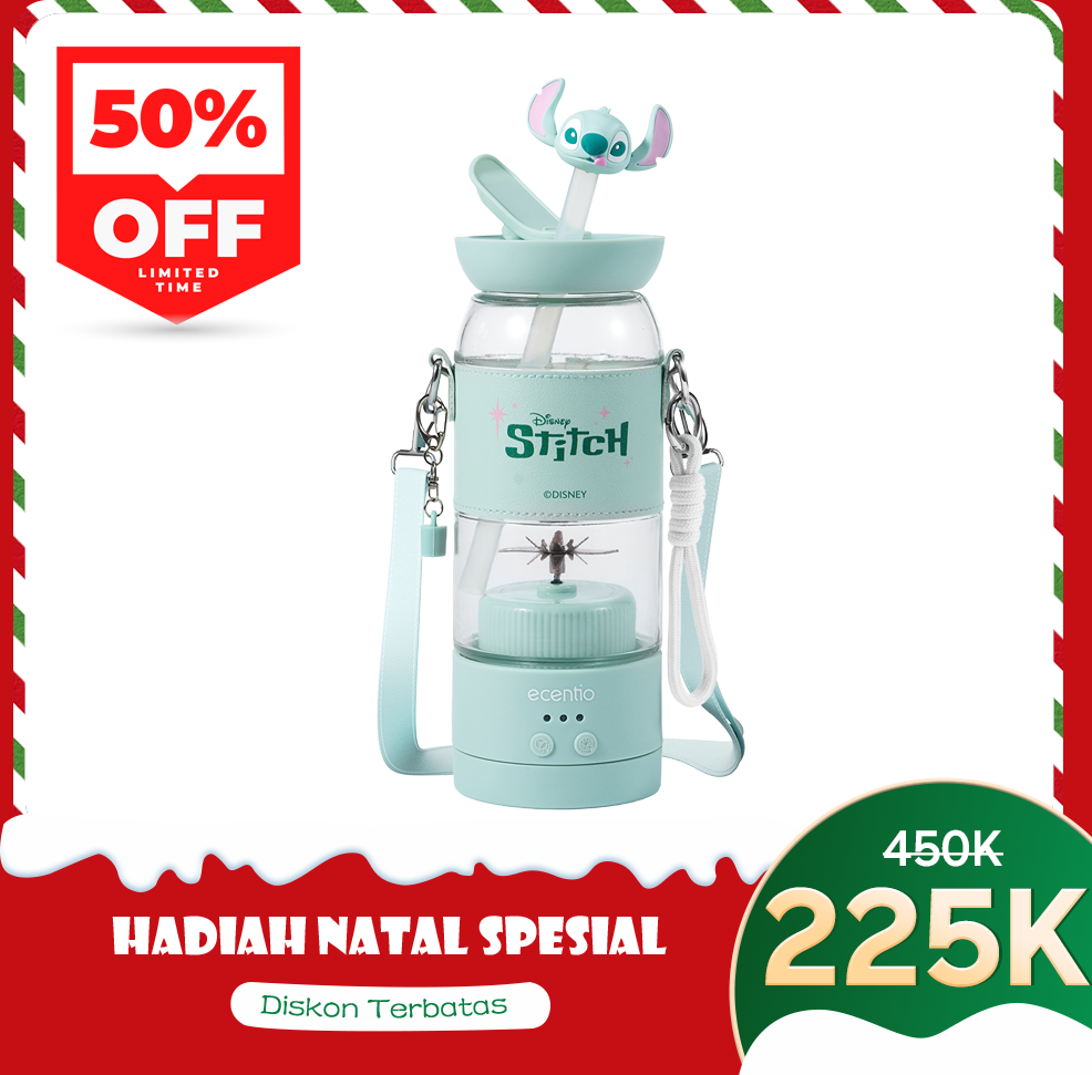 【Disney juicer Series】ecentio juicer blender 18 Pisau 304  juicer Kaca 500ml Dua Kecepatan mini dengan Tali Sling portable dengan sedotan
