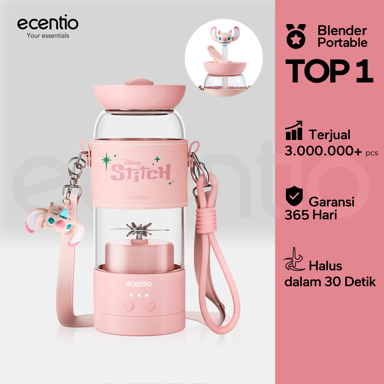 【Disney juicer Series】ecentio juicer blender 18 Pisau 304  juicer Kaca 500ml Dua Kecepatan mini dengan Tali Sling portable dengan sedotan