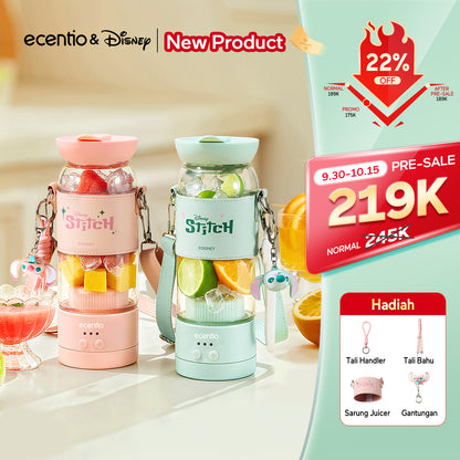 【Disney juicer Series】ecentio juicer blender 18 Pisau 304  juicer Kaca 500ml Dua Kecepatan mini dengan Tali Sling portable dengan sedotan