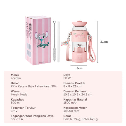 【Disney juicer Series】ecentio juicer blender 18 Pisau 304  juicer Kaca 500ml Dua Kecepatan mini dengan Tali Sling portable dengan sedotan