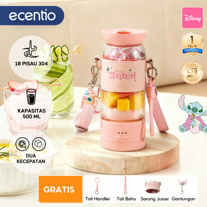 【Disney juicer Series】ecentio juicer blender 18 Pisau 304  juicer Kaca 500ml Dua Kecepatan mini dengan Tali Sling portable dengan sedotan