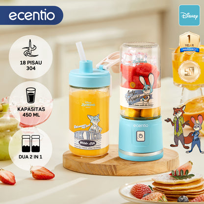 【Disney juicer Series】ecentio juicer blender 18 Pisau 304  juicer Kaca 450ml+450ml Judy portable Nick dengan sedotan