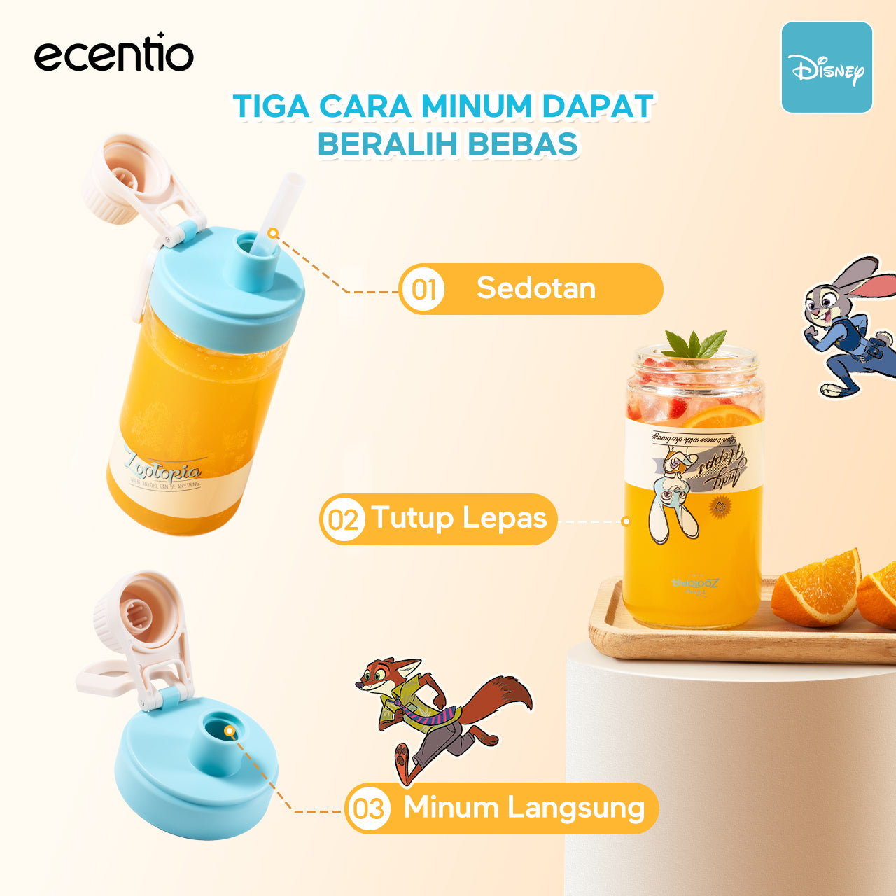 【Disney juicer Series】ecentio juicer blender 18 Pisau 304  juicer Kaca 450ml+450ml Judy portable Nick dengan sedotan