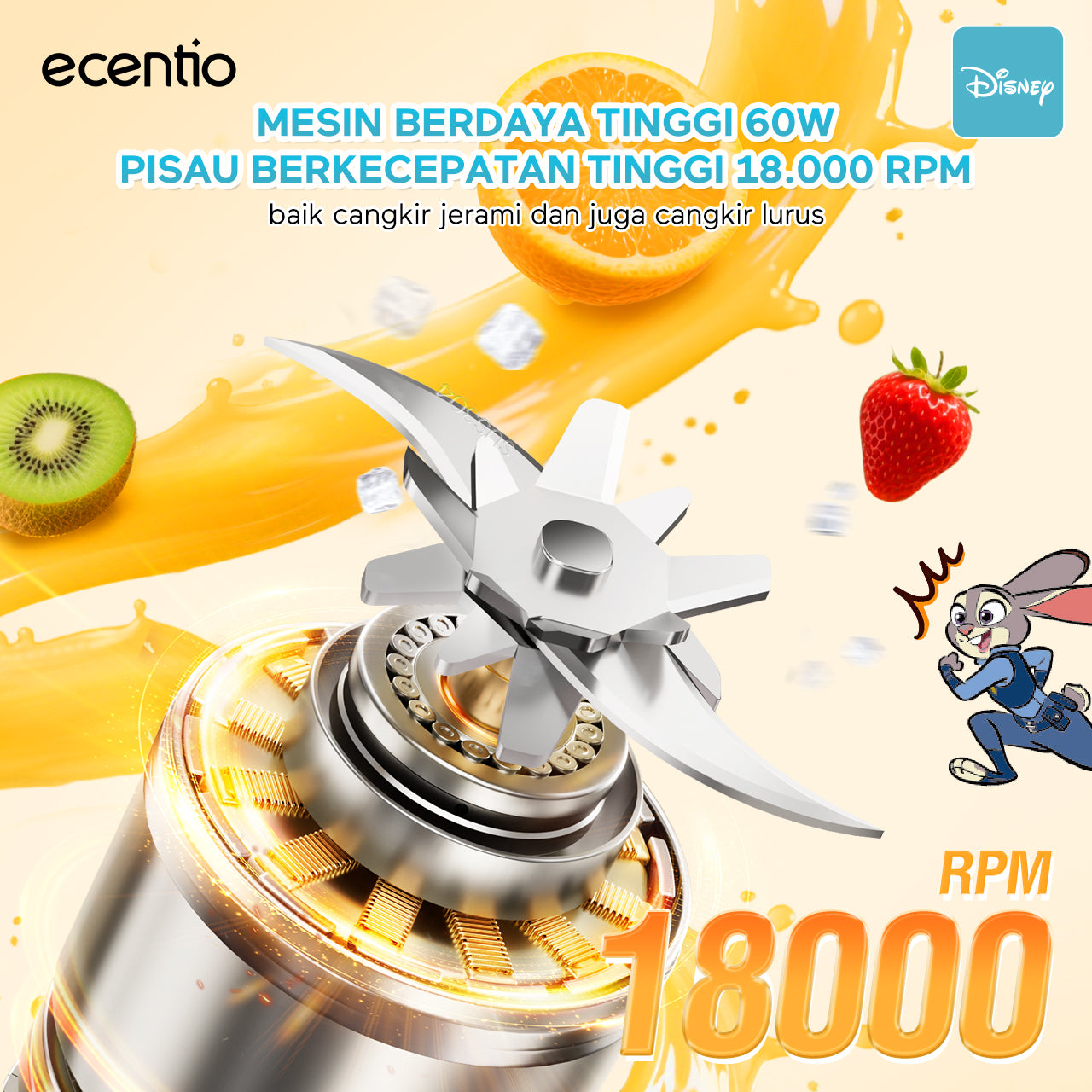 【Disney juicer Series】ecentio juicer blender 18 Pisau 304  juicer Kaca 450ml+450ml Judy portable Nick dengan sedotan