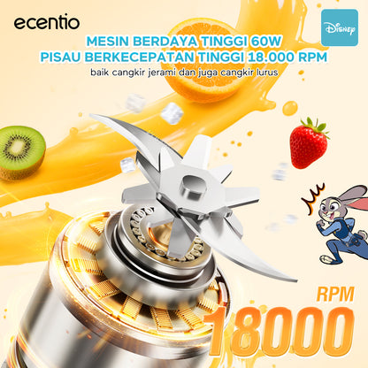 【Disney juicer Series】ecentio juicer blender 18 Pisau 304  juicer Kaca 450ml+450ml Judy portable Nick dengan sedotan