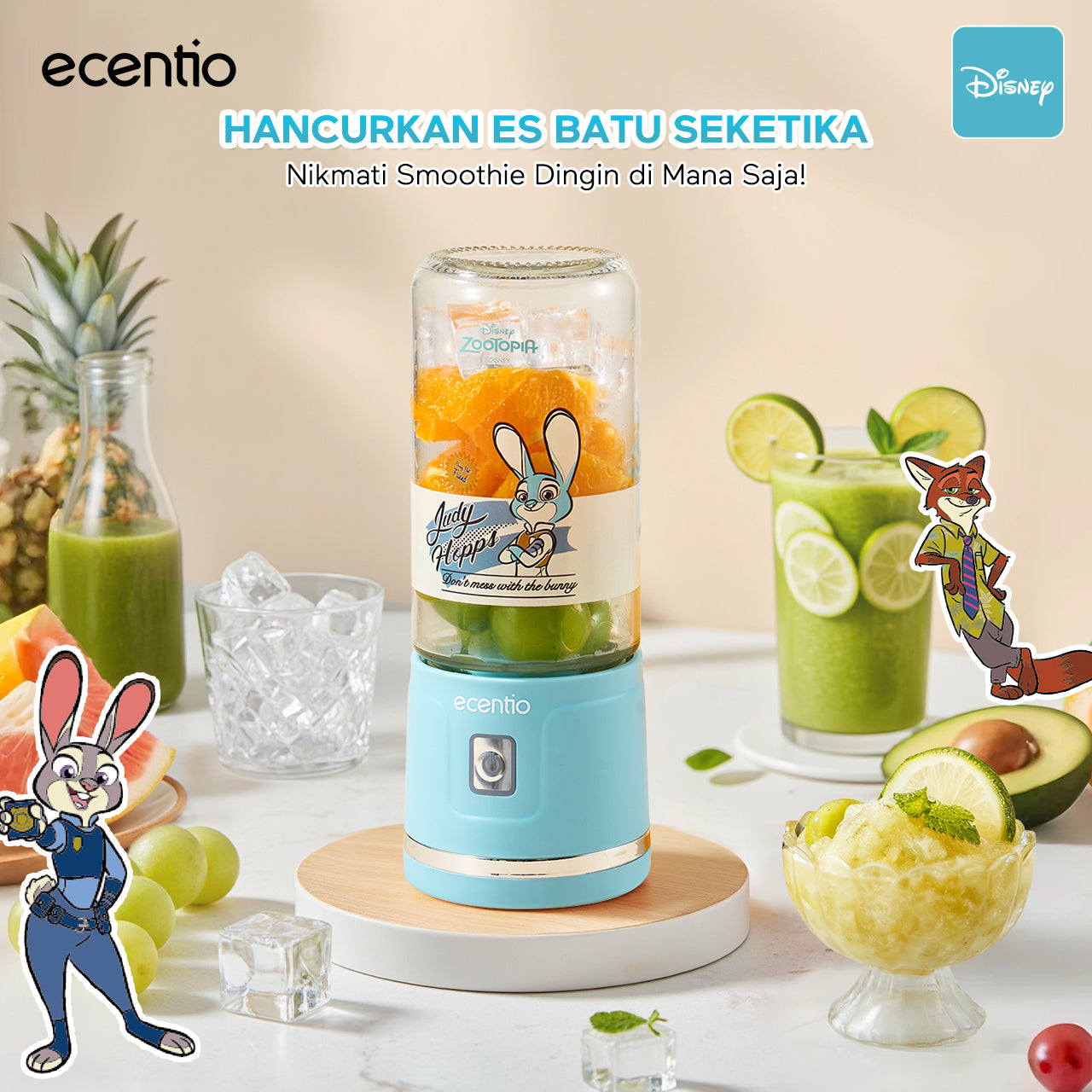 【Disney juicer Series】ecentio juicer blender 18 Pisau 304  juicer Kaca 450ml+450ml Judy portable Nick dengan sedotan