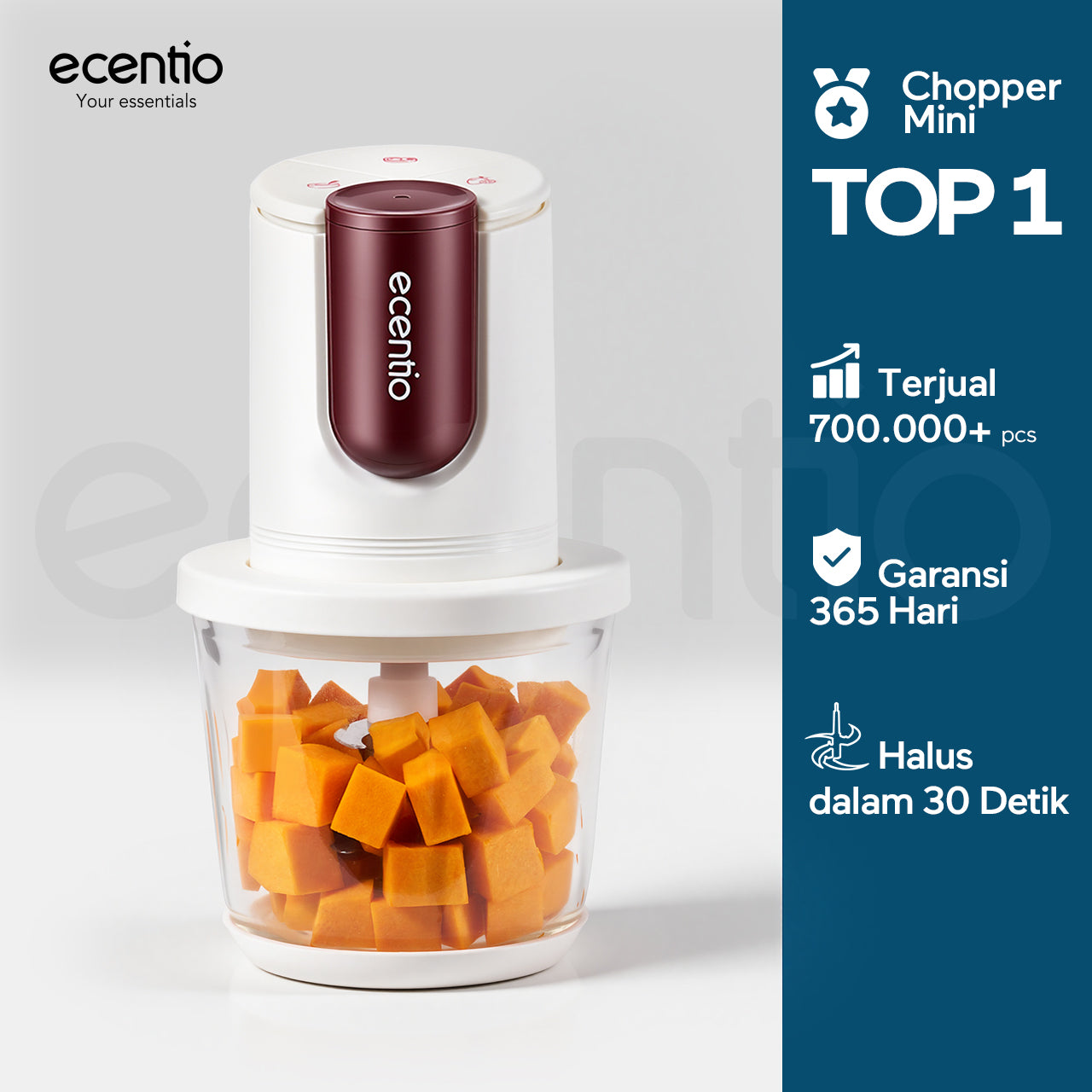 ecentio blender mini food chopper pengaduk makanan bayi kaca 8 pisau 3 kecepatan | pembuat makanan bayi multifungsi 4-in-1 stainless steel 304 mesin 200w untuk ibu menyusui & anak balita