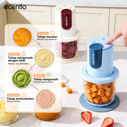 ecentio blender mini food chopper pengaduk makanan bayi kaca 8 pisau 3 kecepatan | pembuat makanan bayi multifungsi 4-in-1 stainless steel 304 mesin 200w untuk ibu menyusui & anak balita