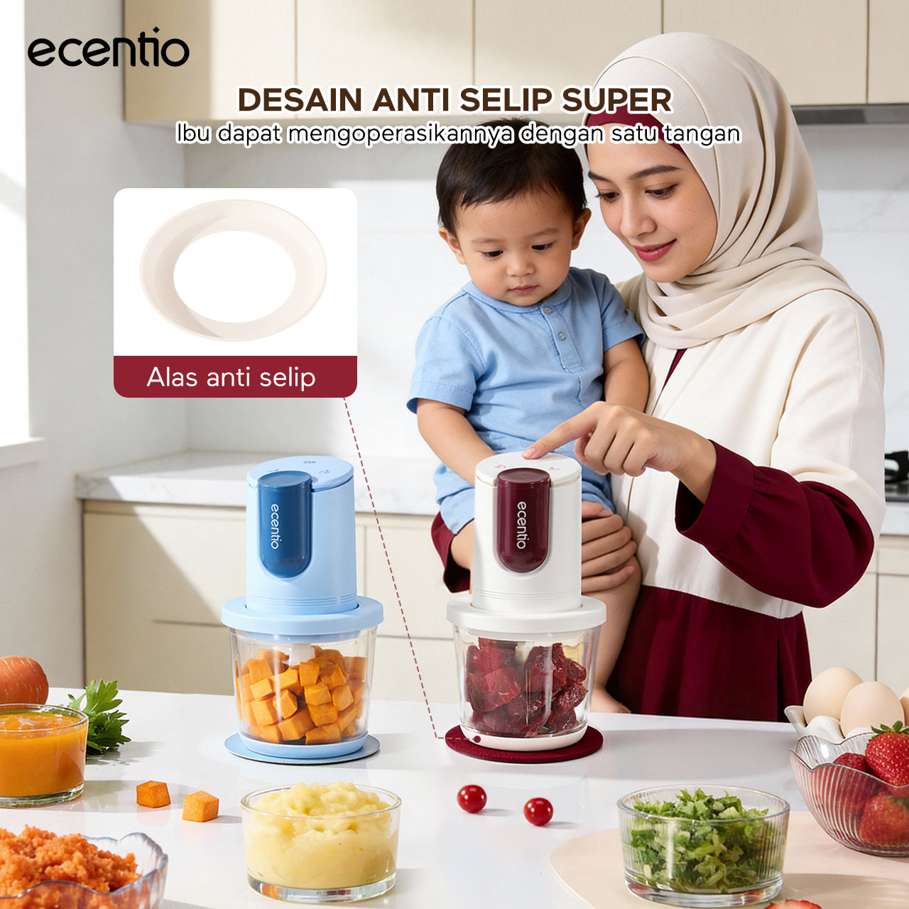 ecentio Ramadhan Family Kitchen Gift Set — Baby Food Maker 4-in-1 + Piring 2pcs + Snack Bag 6pcs
