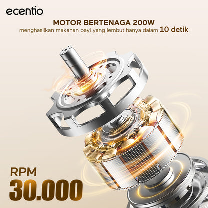 ecentio blender mini food chopper pengaduk makanan bayi kaca 8 pisau 3 kecepatan | pembuat makanan bayi multifungsi 4-in-1 stainless steel 304 mesin 200w untuk ibu menyusui & anak balita