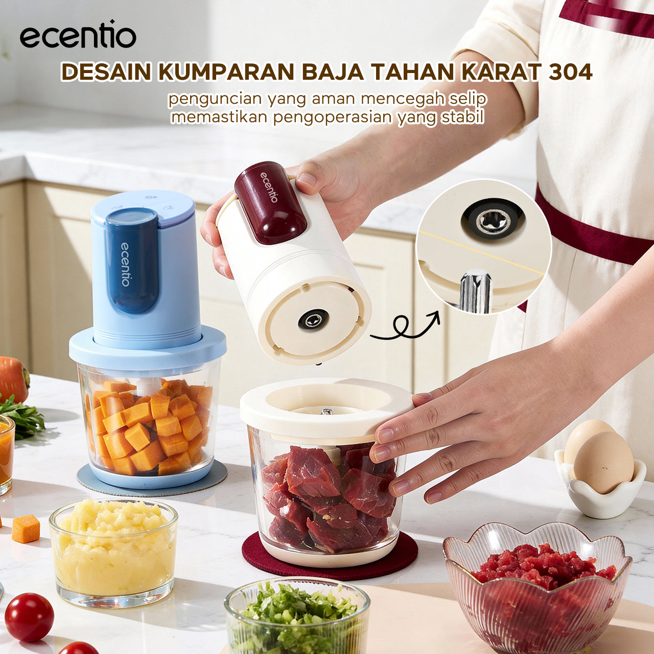 ecentio Ramadhan Family Kitchen Gift Set — Baby Food Maker 4-in-1 + Piring 2pcs + Snack Bag 6pcs