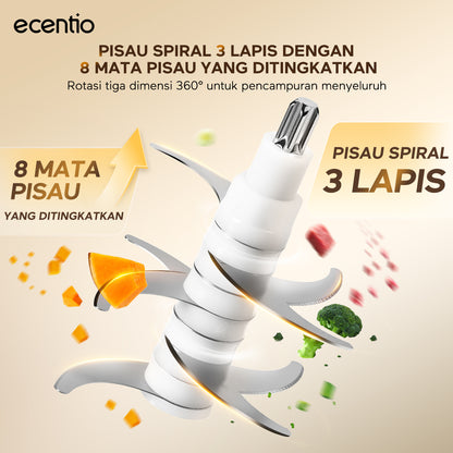 ecentio blender mini food chopper pengaduk makanan bayi kaca 8 pisau 3 kecepatan | pembuat makanan bayi multifungsi 4-in-1 stainless steel 304 mesin 200w untuk ibu menyusui & anak balita