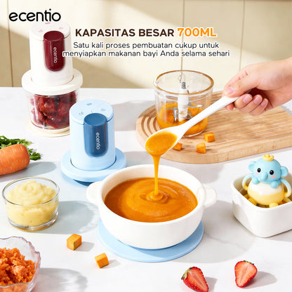 ecentio blender mini food chopper pengaduk makanan bayi kaca 8 pisau 3 kecepatan | pembuat makanan bayi multifungsi 4-in-1 stainless steel 304 mesin 200w untuk ibu menyusui & anak balita