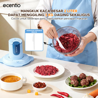 ecentio blender chopper penggiling daging kaca 6 pisau 3 kecepatan multifungsi untuk olahan daging, bumbu, sayuran, buah, es smoothie, dan makanan bayi di rumah tangga
