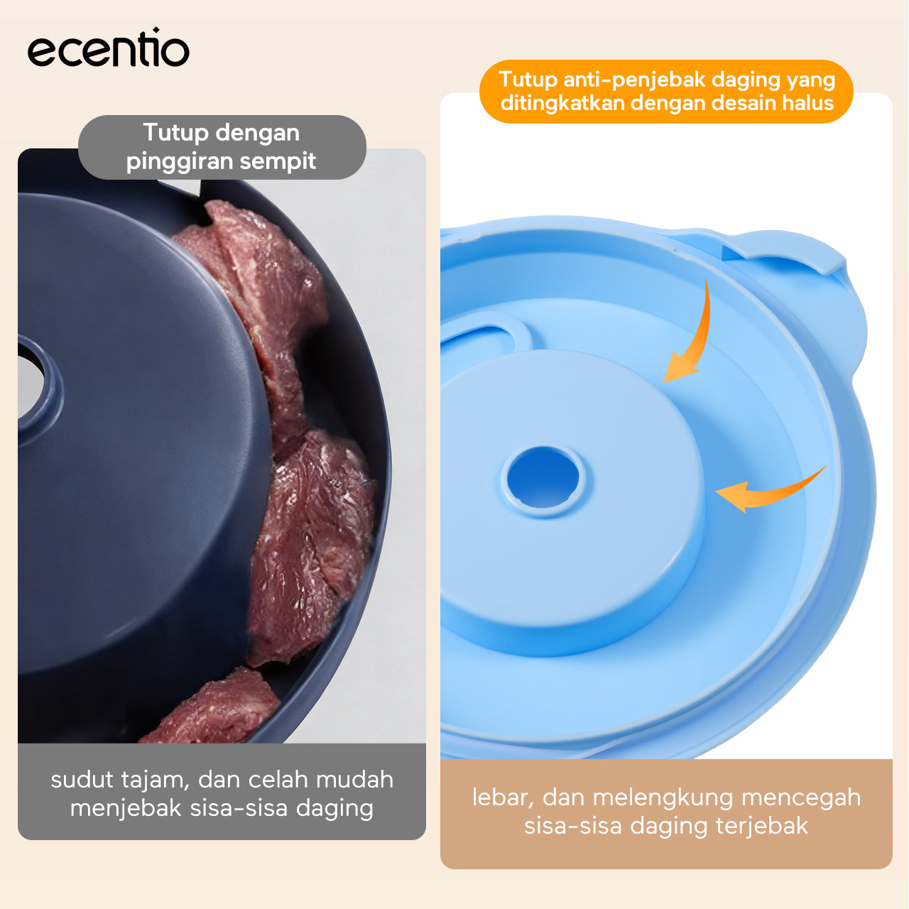 ecentio blender chopper penggiling daging kaca 6 pisau 3 kecepatan multifungsi untuk olahan daging, bumbu, sayuran, buah, es smoothie, dan makanan bayi di rumah tangga