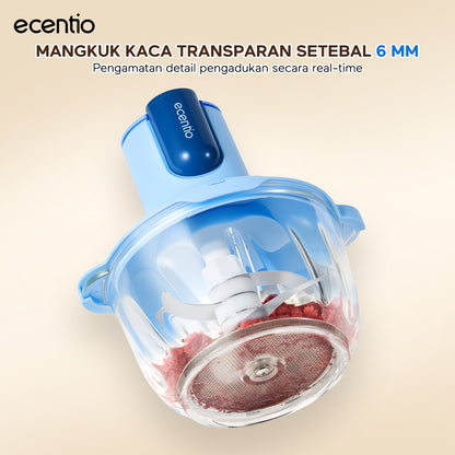 ecentio blender chopper penggiling daging kaca 6 pisau 3 kecepatan multifungsi untuk olahan daging, bumbu, sayuran, buah, es smoothie, dan makanan bayi di rumah tangga