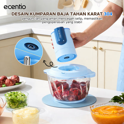 ecentio blender chopper penggiling daging kaca 6 pisau 3 kecepatan multifungsi untuk olahan daging, bumbu, sayuran, buah, es smoothie, dan makanan bayi di rumah tangga