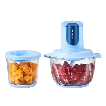 ecentio blender chopper penggiling daging cangkir ibu dan anak baja tahan karat 304 operasi stabil tenang dua wadah cegah kontaminasi silang 2L daging 700ml makanan bayi untuk dapur harian