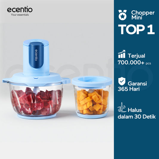 ecentio blender chopper penggiling daging cangkir ibu dan anak baja tahan karat 304 operasi stabil tenang dua wadah cegah kontaminasi silang 2L daging 700ml makanan bayi untuk dapur harian