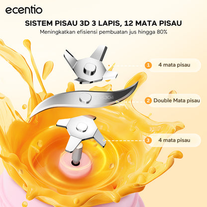 ecentio Portable Blender Juicer 900ml 12 Pisau 60W Baterai 2x1500mAh Tahan Panas 14 Jam & Dingin 24 Jam Anti Bocor Praktis Untuk,blender jus buah Outdoor