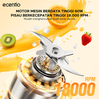 ecentio Portable Blender Juicer 900ml 12 Pisau 60W Baterai 2x1500mAh Tahan Panas 14 Jam & Dingin 24 Jam Anti Bocor Praktis Untuk,blender jus buah Outdoor