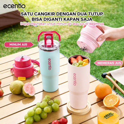 ecentio Portable Blender Juicer 900ml 12 Pisau 60W Baterai 2x1500mAh Tahan Panas 14 Jam & Dingin 24 Jam Anti Bocor Praktis Untuk,blender jus buah Outdoor