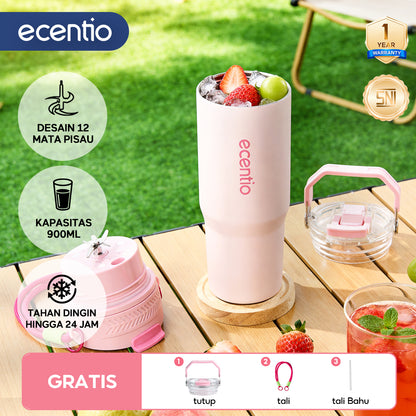 ecentio Portable Blender Juicer 900ml 12 Pisau 60W Baterai 2x1500mAh Tahan Panas 14 Jam & Dingin 24 Jam Anti Bocor Praktis Untuk,blender jus buah Outdoor