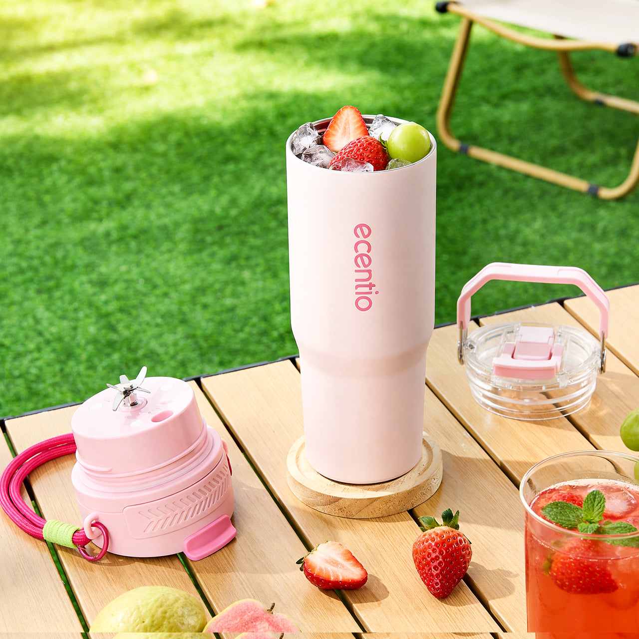 ecentio Portable Blender Juicer 900ml 12 Pisau 60W Baterai 2x1500mAh Tahan Panas 14 Jam & Dingin 24 Jam Anti Bocor Praktis Untuk,blender jus buah Outdoor