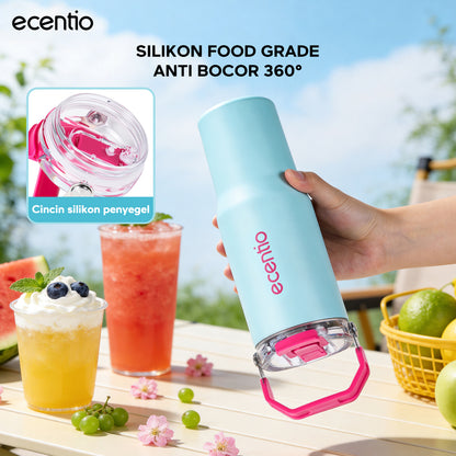 ecentio Portable Blender Juicer 900ml 12 Pisau 60W Baterai 2x1500mAh Tahan Panas 14 Jam & Dingin 24 Jam Anti Bocor Praktis Untuk,blender jus buah Outdoor