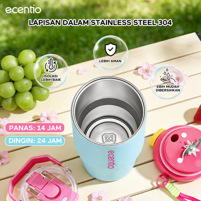ecentio Portable Blender Juicer 900ml 12 Pisau 60W Baterai 2x1500mAh Tahan Panas 14 Jam & Dingin 24 Jam Anti Bocor Praktis Untuk,blender jus buah Outdoor