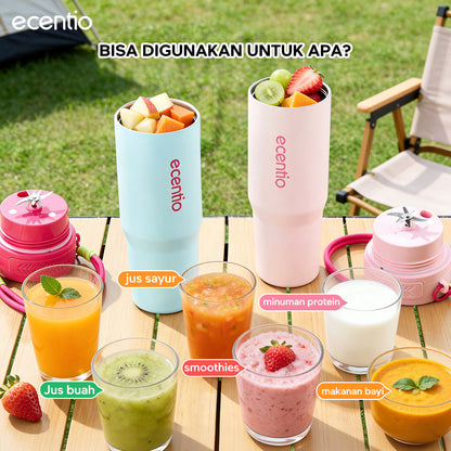 ecentio Portable Blender Juicer 900ml 12 Pisau 60W Baterai 2x1500mAh Tahan Panas 14 Jam & Dingin 24 Jam Anti Bocor Praktis Untuk,blender jus buah Outdoor